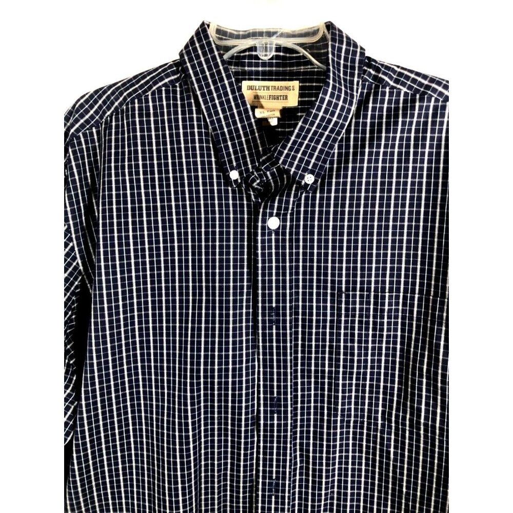 Duluth Trading Mens Long Sleeve Button-Up Plaid Shirt Navy Check Pattern Size XL